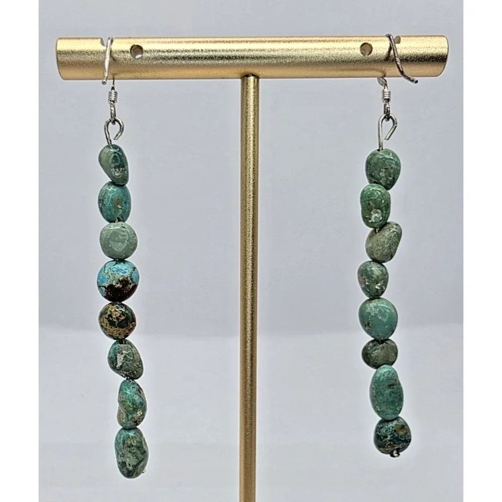 Genuine Turquoise Stone Dangle Earrings 2